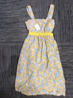 Givenchy Light Blue and Yellow Floral Belted Girls Dress